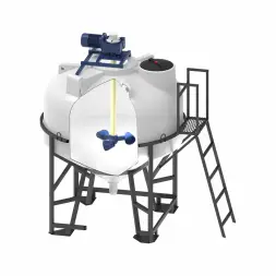 Емкость ЦКТ 3000 с патрубком 90 мм белая в обрешетке с лестницей с мешалкой для вязких до 8 Ра/с