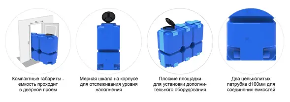 Емкость ST 2000л с патрубками 100мм под плотность до 1.5 г/см3 синяя в обрешетке