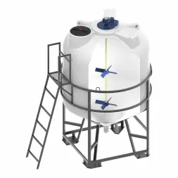 Емкость ЦКТ 5000 с патрубком 110 мм белый в обрешетке с лестницей с двухъярусной лопастной Ж-Ж мешалкой