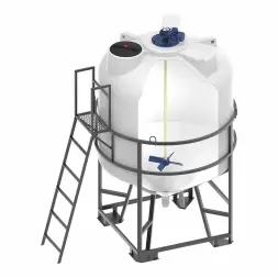 Емкость ЦКТ 5000 с патрубком 110 мм белый в обрешетке с лестницей с лопастной Ж-Ж мешалкой