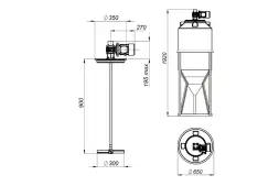 Емкость ФМ 240 в обрешетке с пищевой лопастной мешалкой