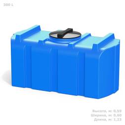 Емкость (бак) для воды пластиковая горизонтальная Полимер-Групп R 300, 300 л, синий [TR300S13]
